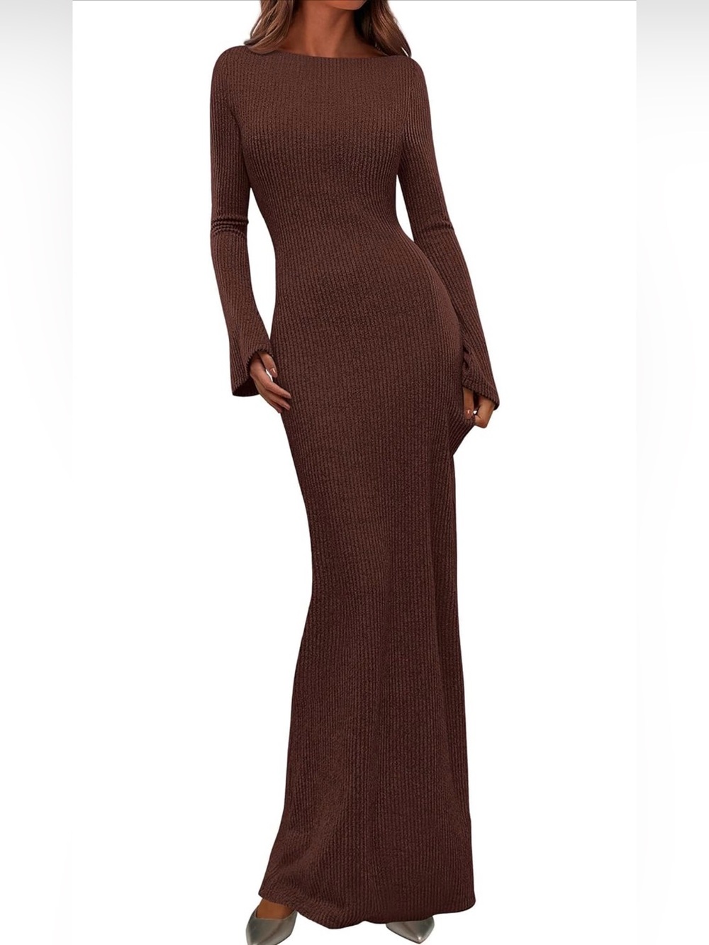 🆕Elegant Ribbed Long Sleeve Maxi Dress